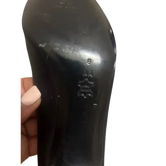 Vintage: Bruno Magli & Metallic Patchwork Peep Toe Pumps & Black Satin - Picture 6 of 6